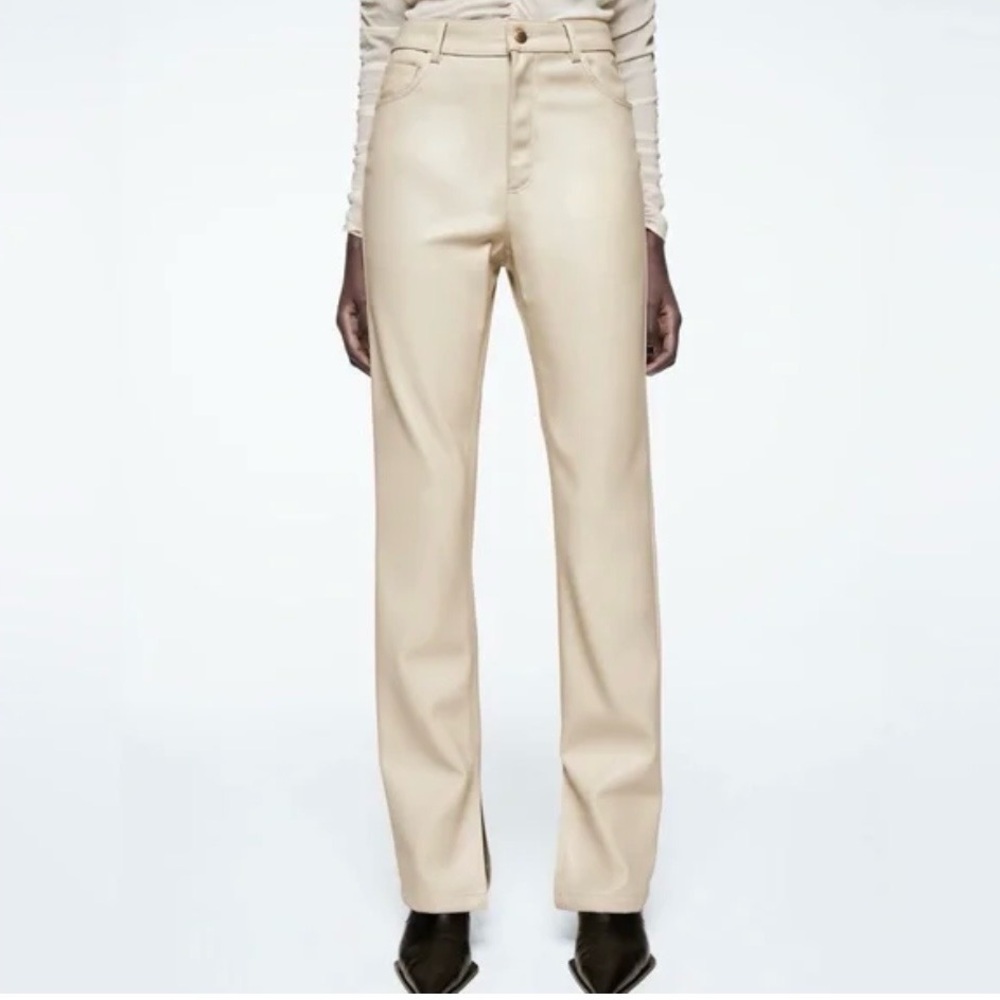 Zara vegan Leather cream pants ankle size 4